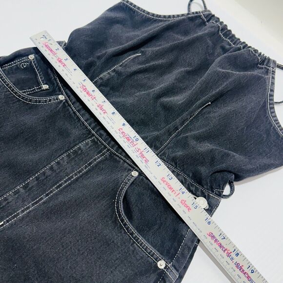 NWT ETICA Cami Halter Black Pearl Denim Jumpsuit Crop Wide Leg Size L - Picture 13 of 16